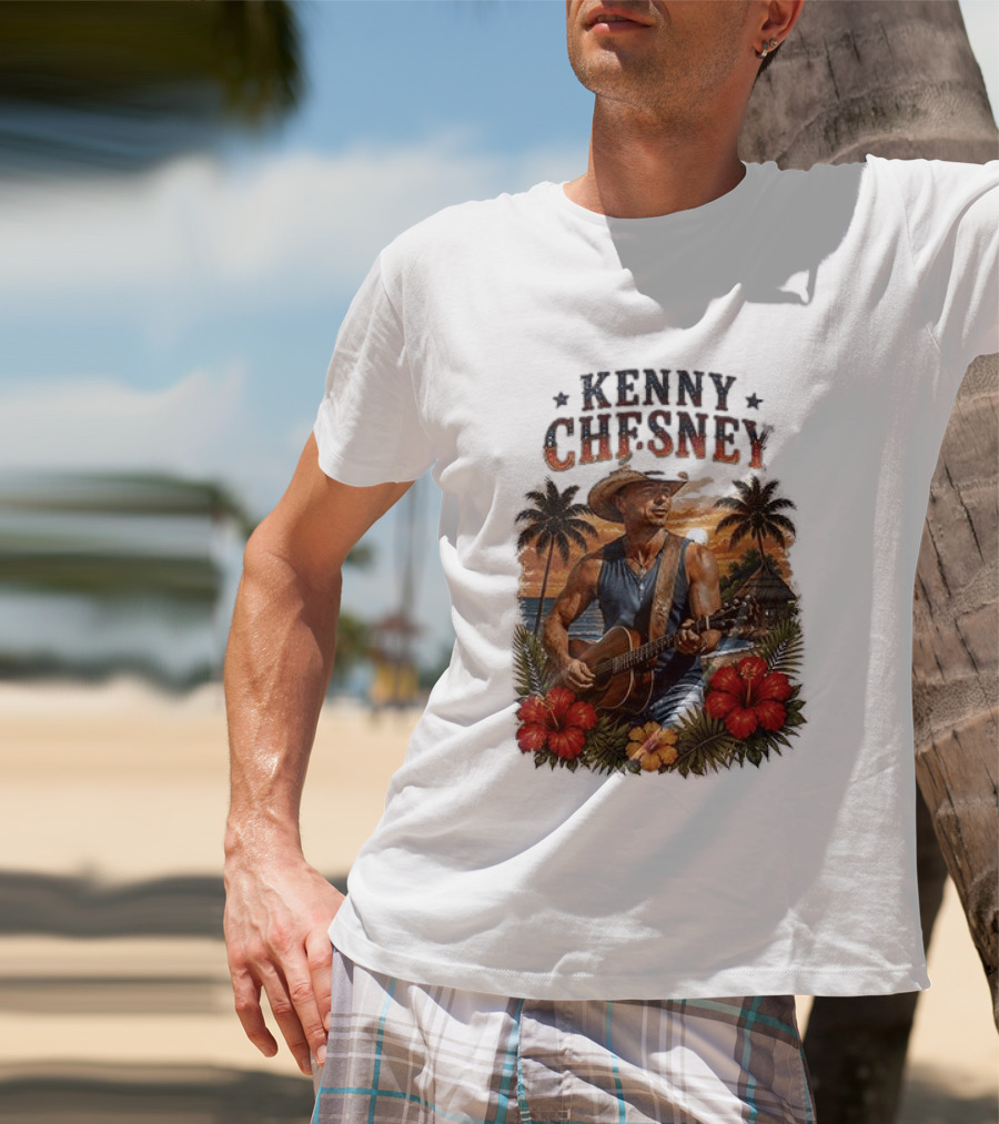 Kenny Chesney Tropical Paradise Vibes With Guitar And Palm Trees T-Shirt
