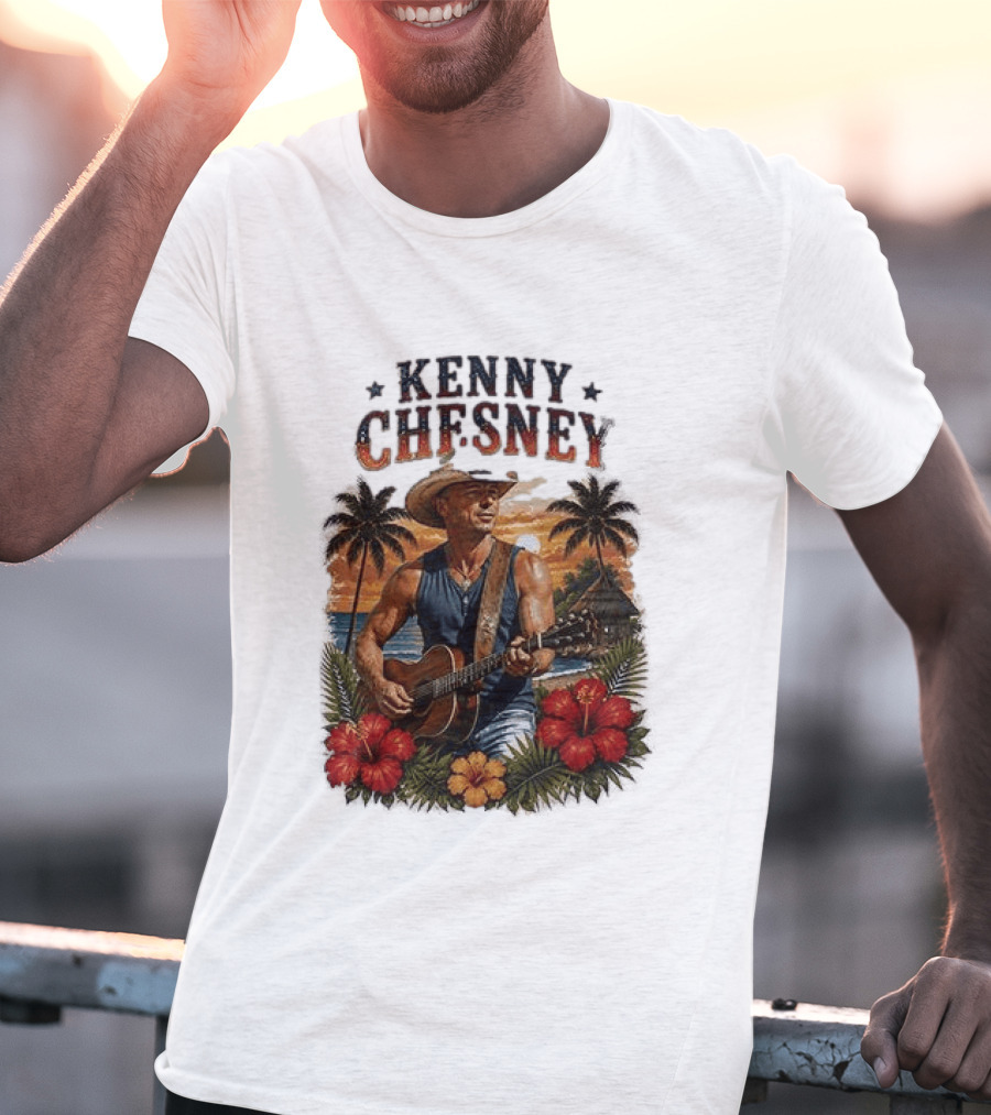 Kenny Chesney Tropical Paradise Vibes With Guitar And Palm Trees T-Shirt