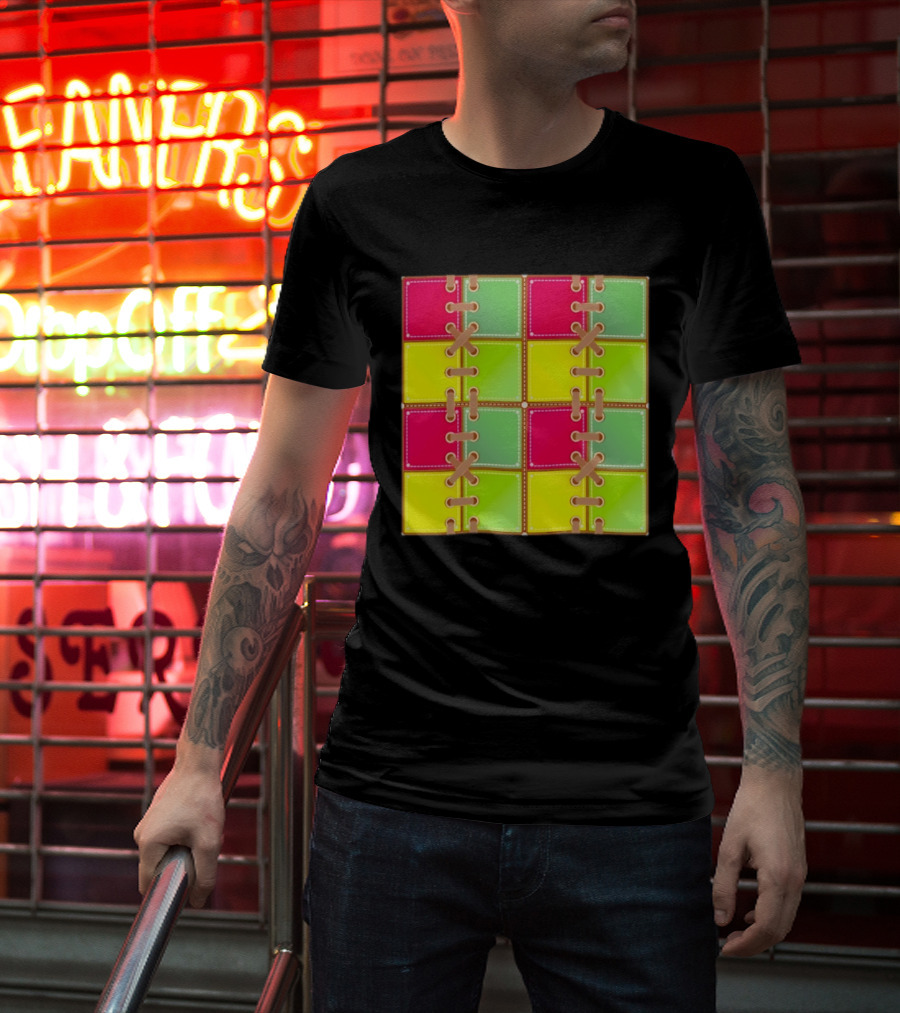 Seamless Laces Cut Vibrant Quadrant Squares T-Shirt