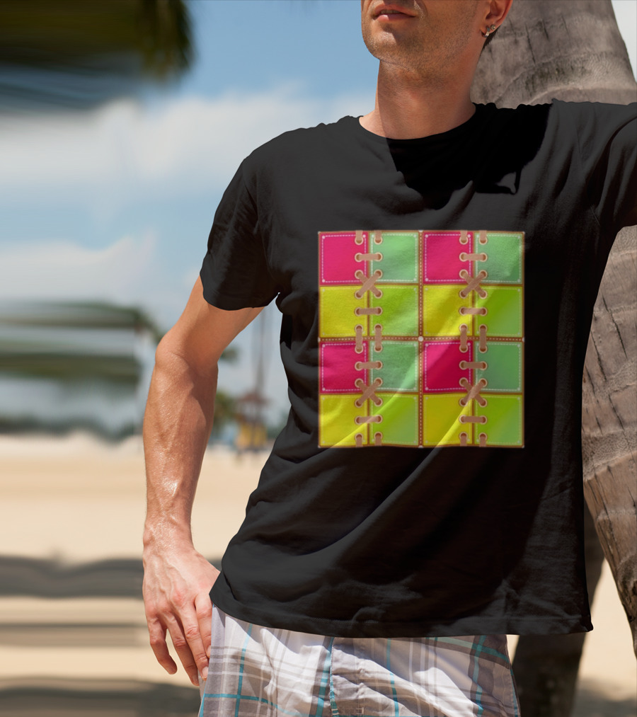 Seamless Laces Cut Vibrant Quadrant Squares T-Shirt
