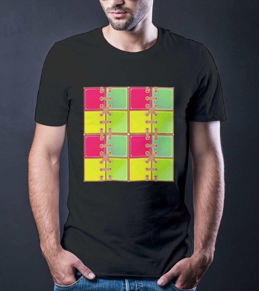 Seamless Laces Cut Vibrant Quadrant Squares T-Shirt