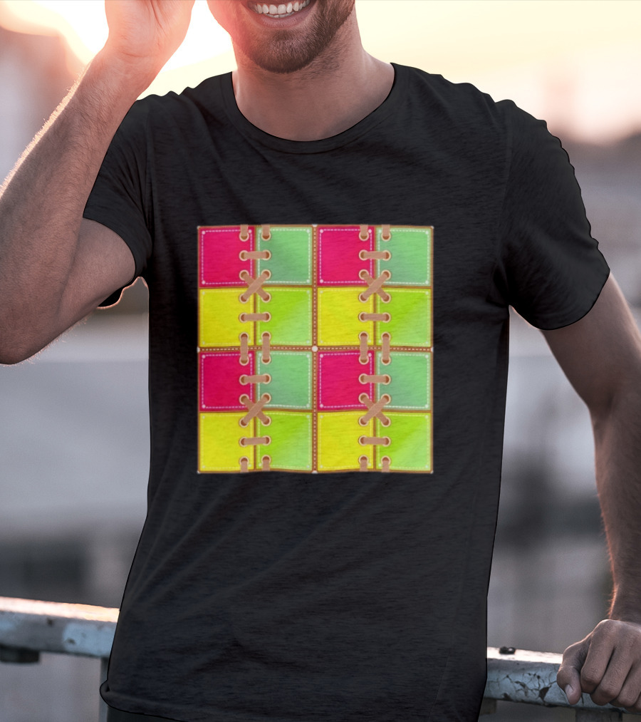 Seamless Laces Cut Vibrant Quadrant Squares T-Shirt