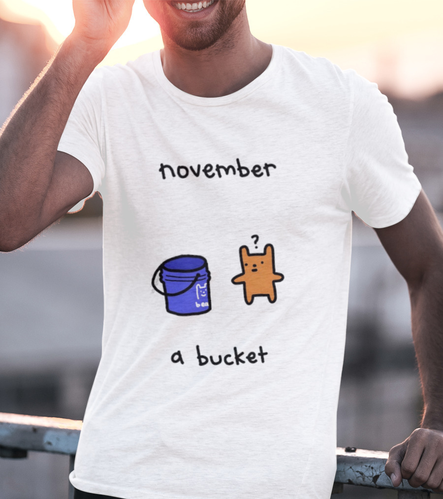 November A Bucket Doodle Minimalist Orange Character Blue Bucket T-Shirt