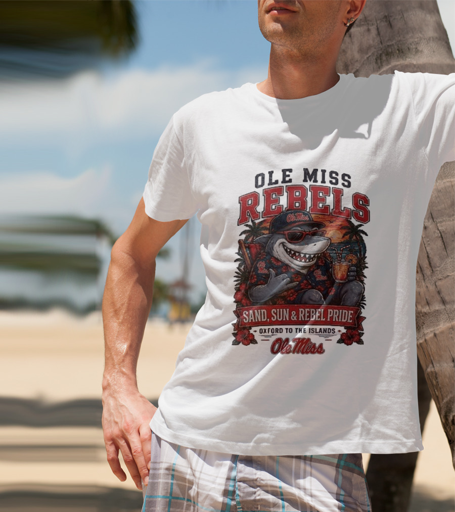 Ole Miss Rebels Shark Sand Sun Rebel Pride Oxford To The Islands T-Shirt