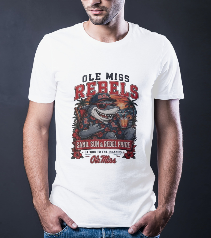 Ole Miss Rebels Shark Sand Sun Rebel Pride Oxford To The Islands T-Shirt