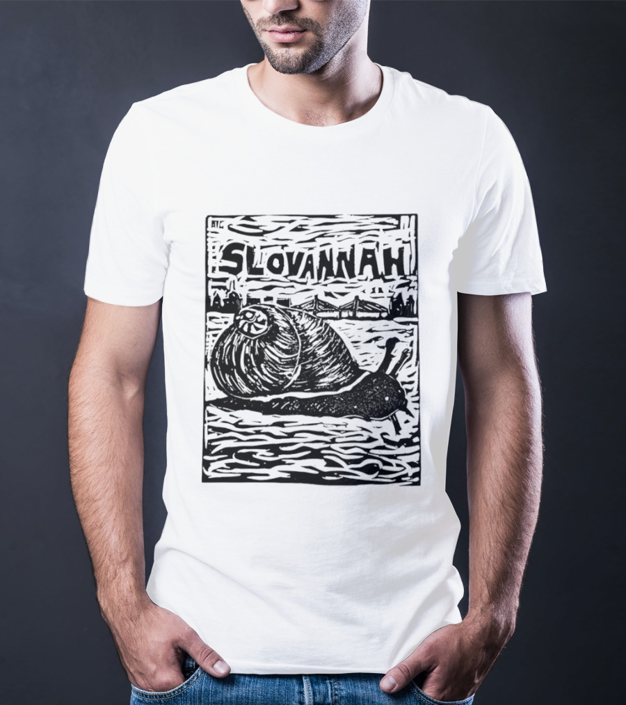 Slovannah Snail Woodcut Linocut Savannah Artistry T-Shirt