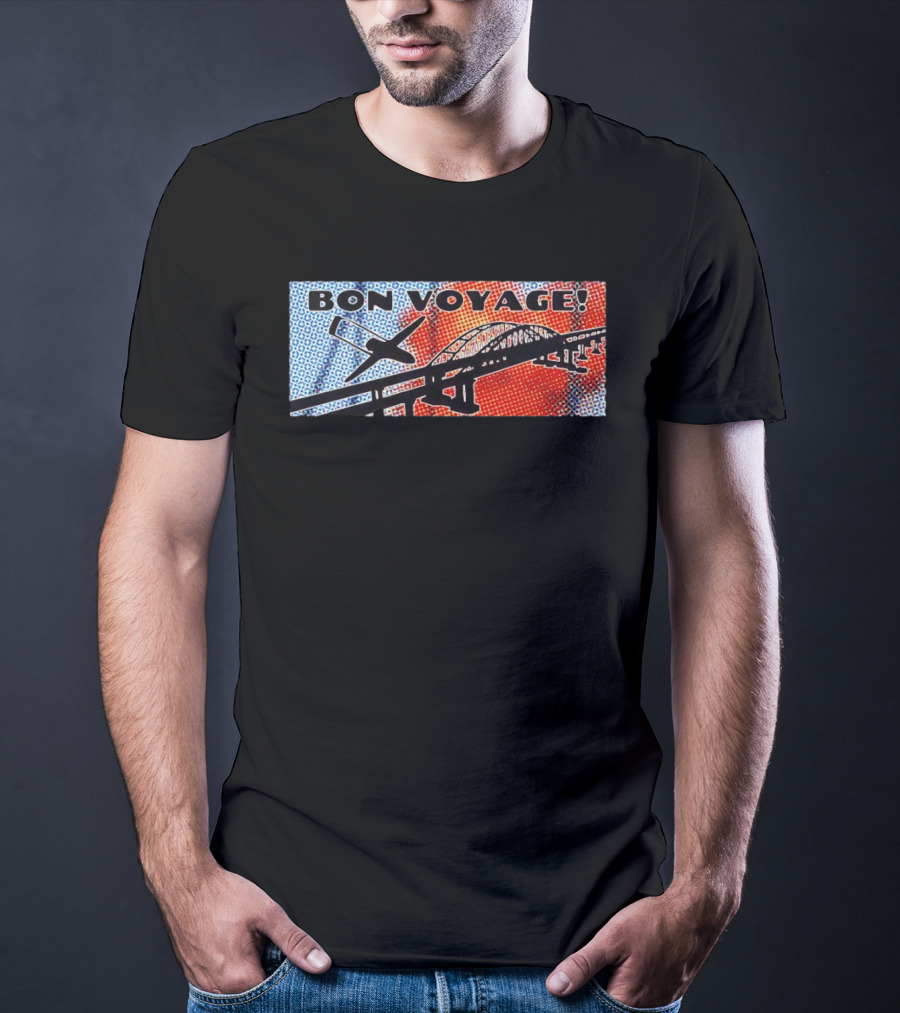 Bon Voyage Halftone Airplane And Bridge Travel T-Shirt