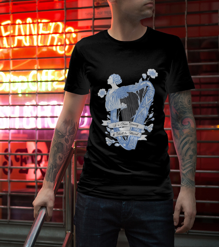 It Is New Strung And Shall Be Heard Harp Celtic Angelic Floral T-Shirt