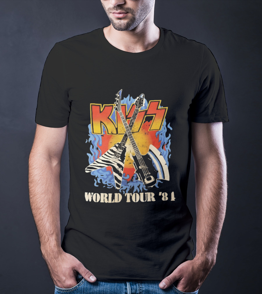 Kiss World Tour '84 Rock Music Band Vintage Electric Guitars T-Shirt