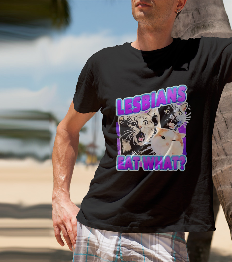 Lesbians Eat What Cat Meme Lesbian Pride Retro Cats T-Shirt