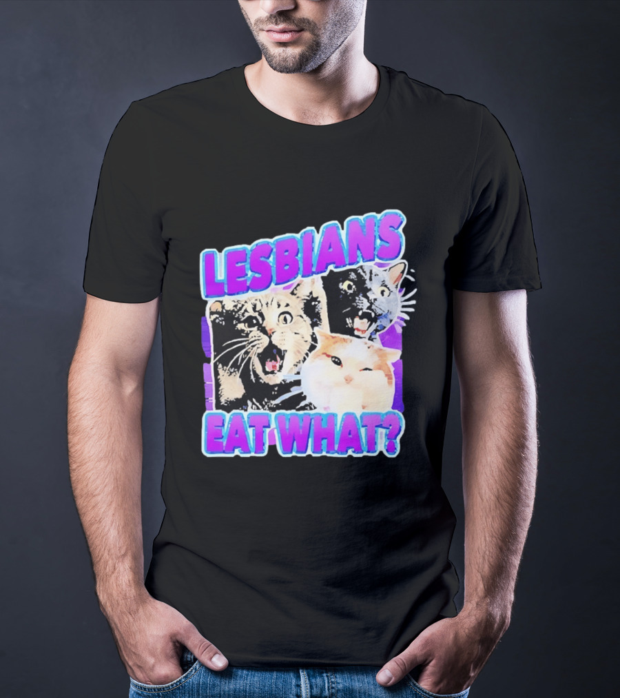 Lesbians Eat What Cat Meme Lesbian Pride Retro Cats T-Shirt