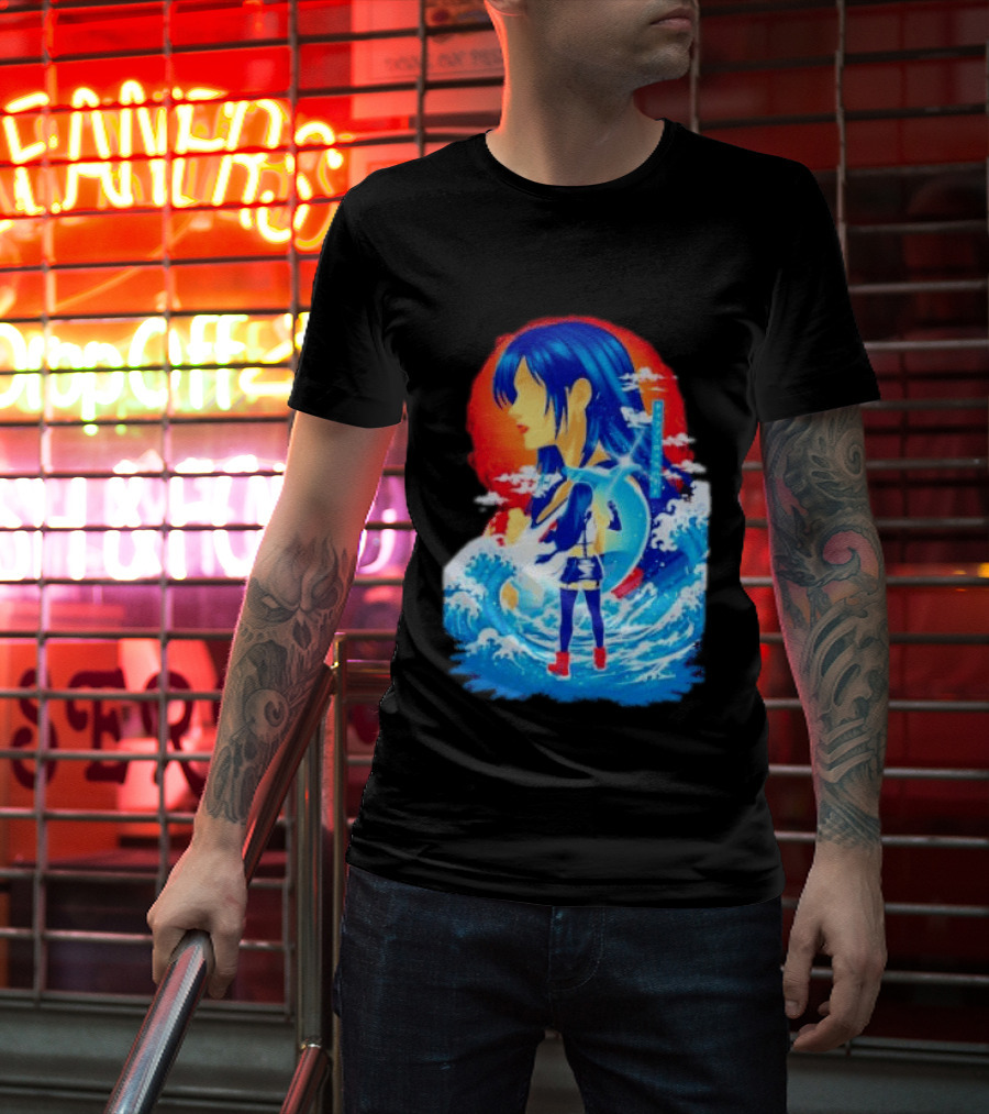 Tifa Lockhart Final Fantasy Japanese Wave Anime Art Ocean Scene T-Shirt
