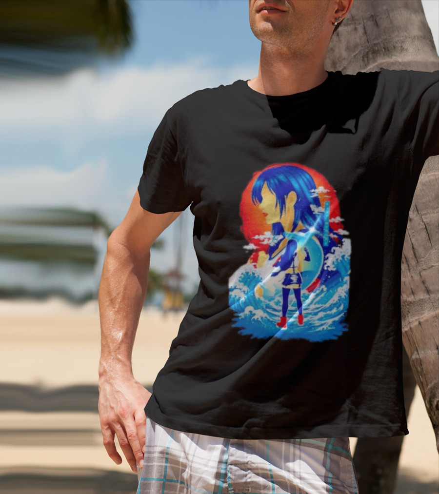 Tifa Lockhart Final Fantasy Japanese Wave Anime Art Ocean Scene T-Shirt