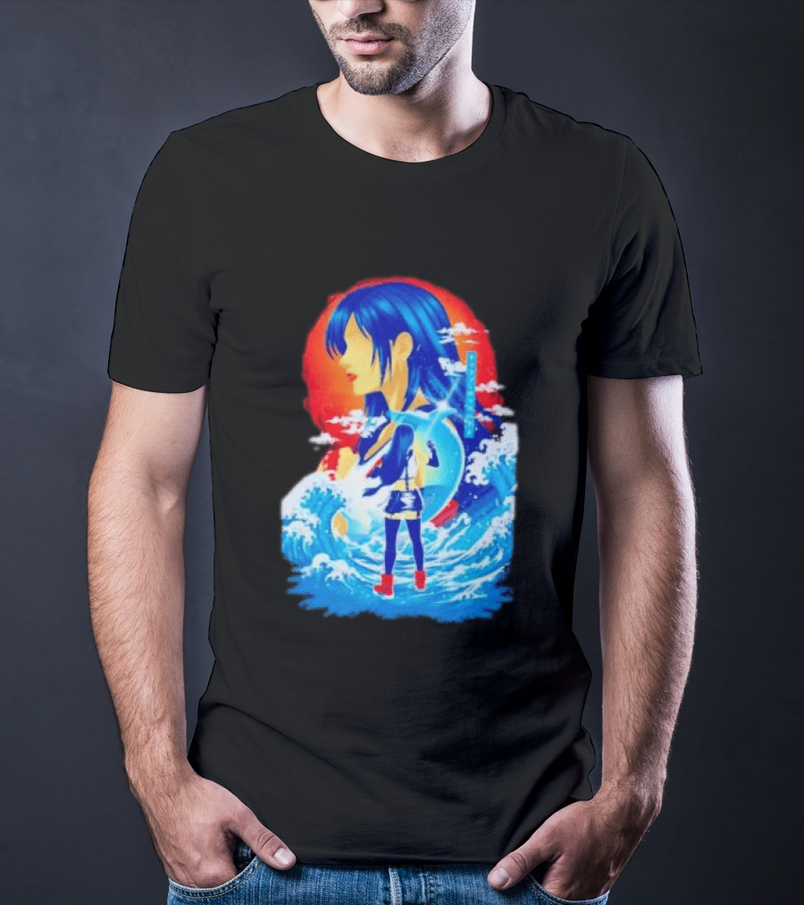Tifa Lockhart Final Fantasy Japanese Wave Anime Art Ocean Scene T-Shirt