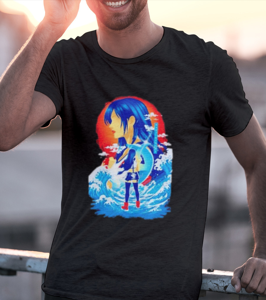 Tifa Lockhart Final Fantasy Japanese Wave Anime Art Ocean Scene T-Shirt