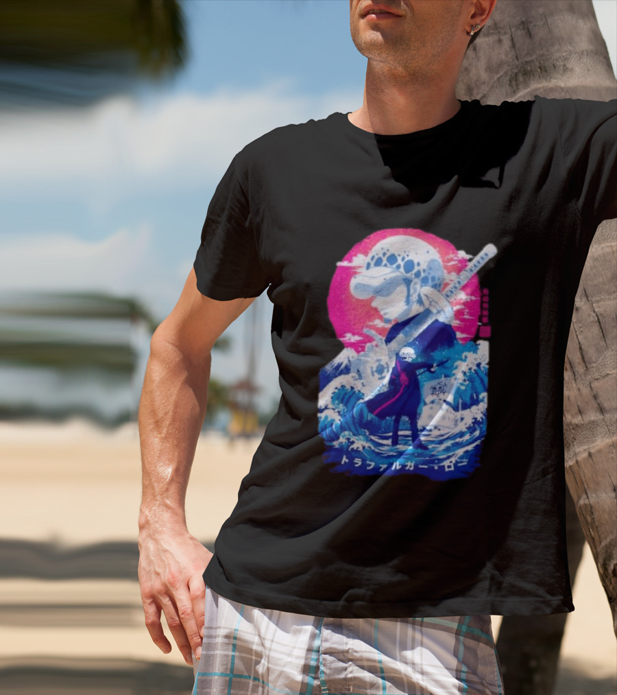 Trafalgar Law One Piece Surgeon Of Death Anime Japanese Text Scenic Waves T-Shirt