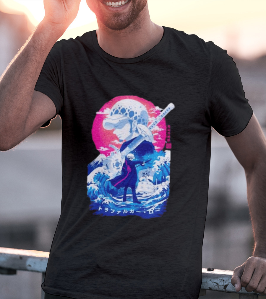 Trafalgar Law One Piece Surgeon Of Death Anime Japanese Text Scenic Waves T-Shirt