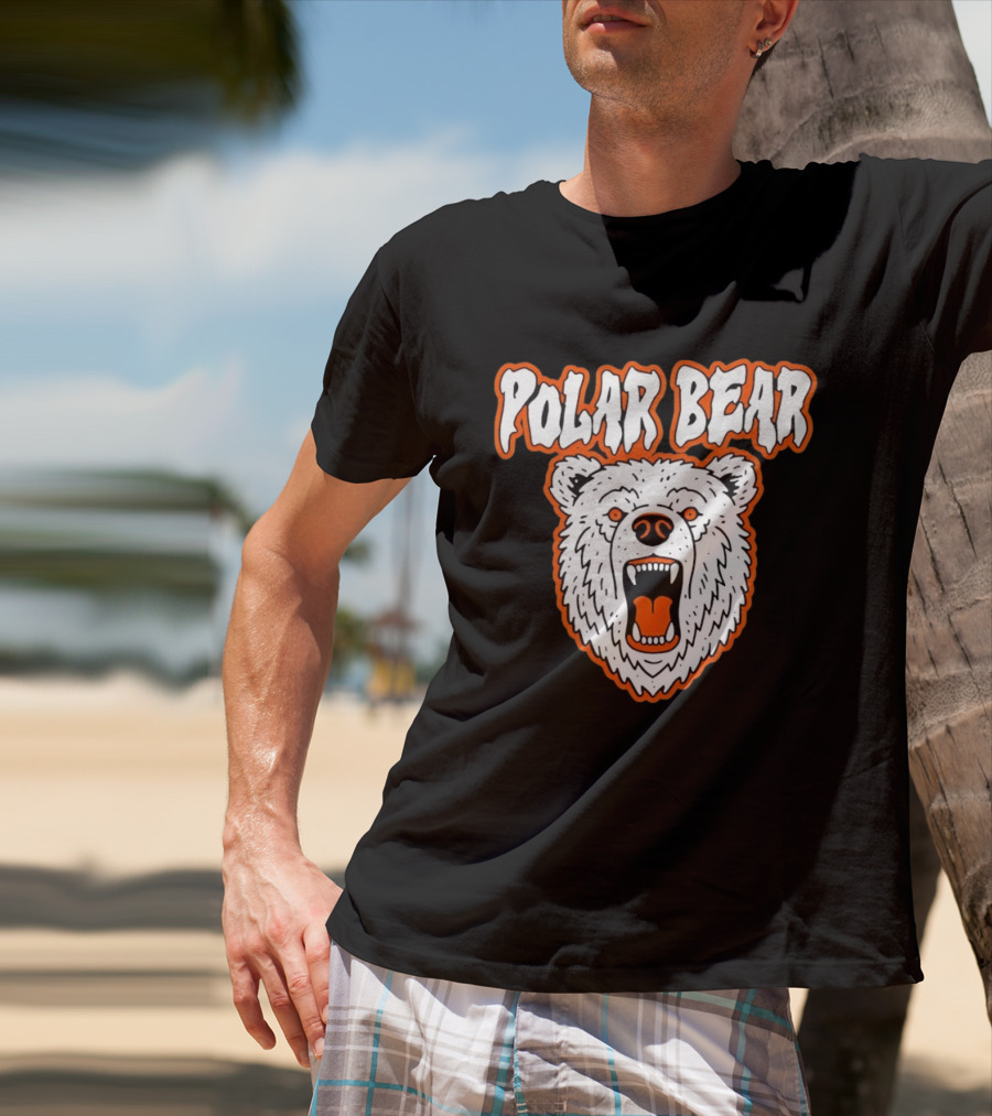 Polar Bear Roaring White Bear Face Orange Accents T-Shirt