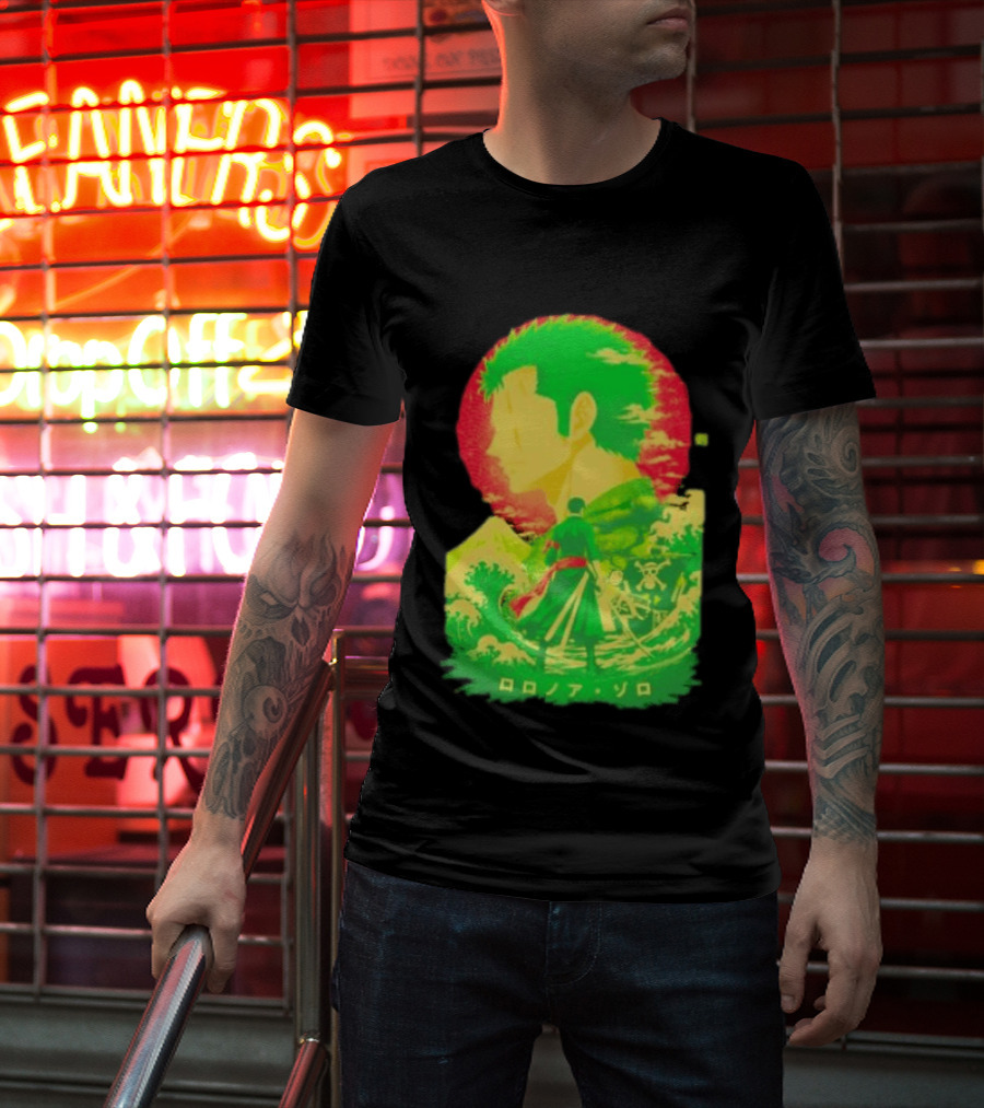 Roronoa Zoro One Piece Ukiyo E Kanji Waves Anime Series T-Shirt