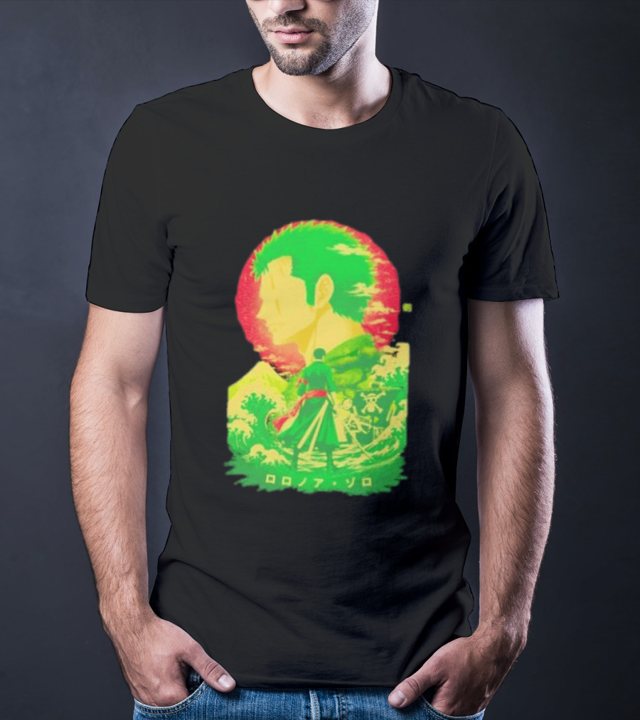 Roronoa Zoro One Piece Ukiyo E Kanji Waves Anime Series T-Shirt