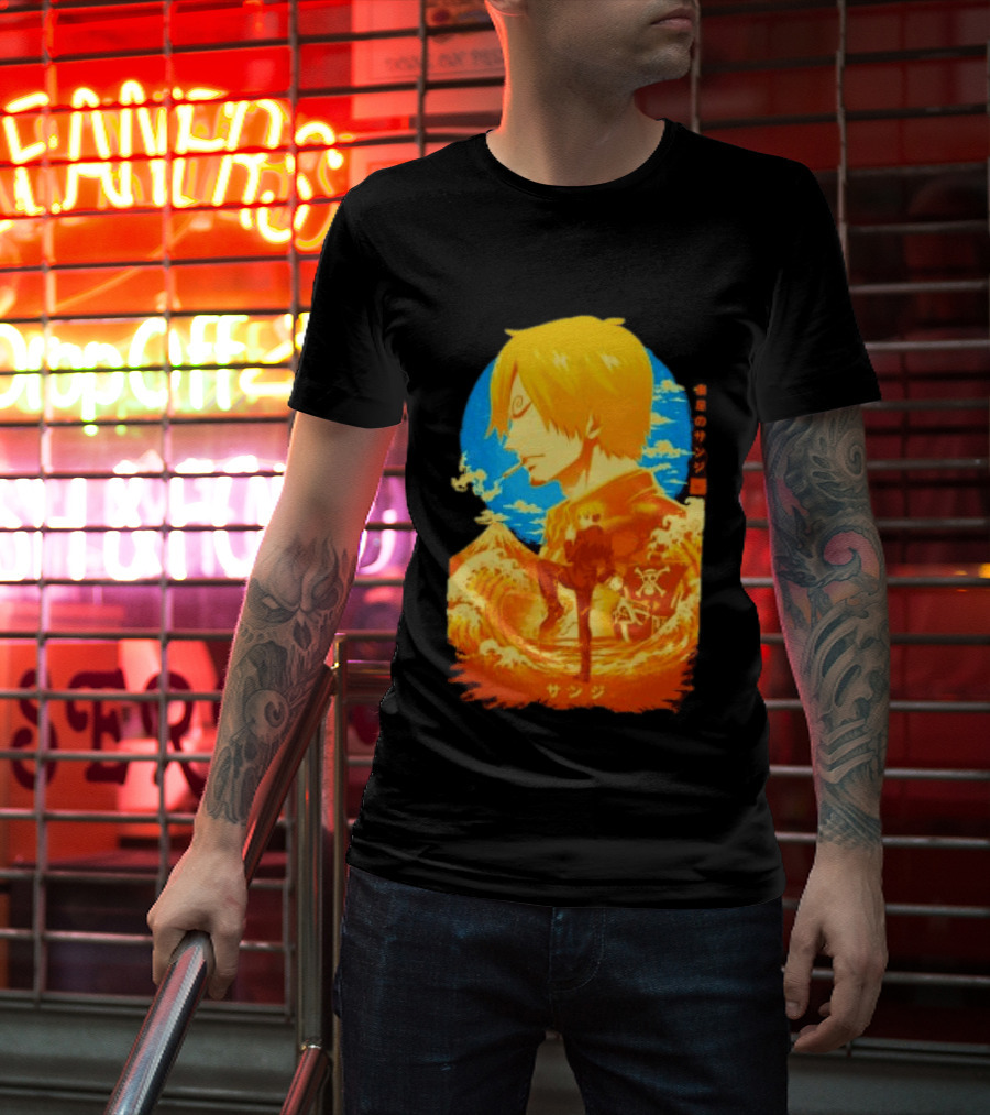 Sanji Black Leg One Piece Anime Manga Ocean Scene Luffy Jolly Roger T-Shirt
