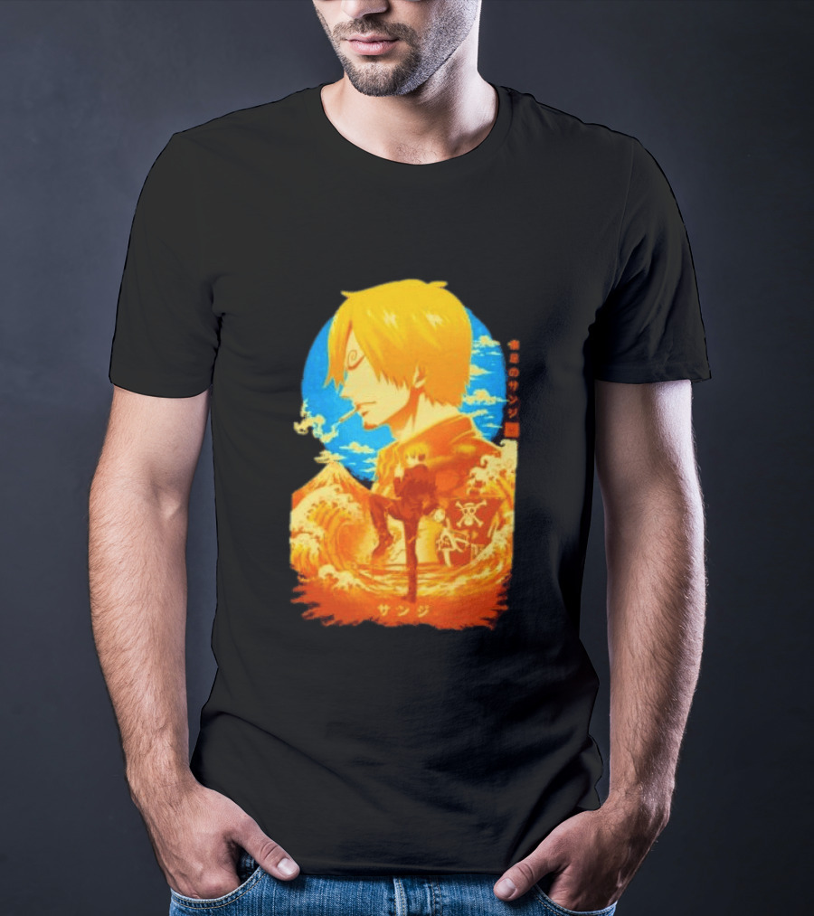 Sanji Black Leg One Piece Anime Manga Ocean Scene Luffy Jolly Roger T-Shirt