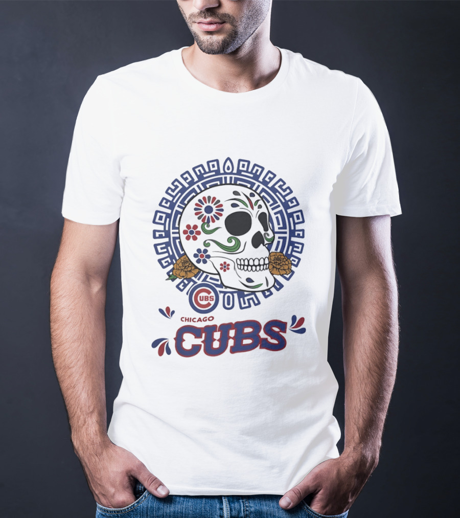 Chicago Cubs Día De Los Muertos Sugar Skull Floral T-Shirt