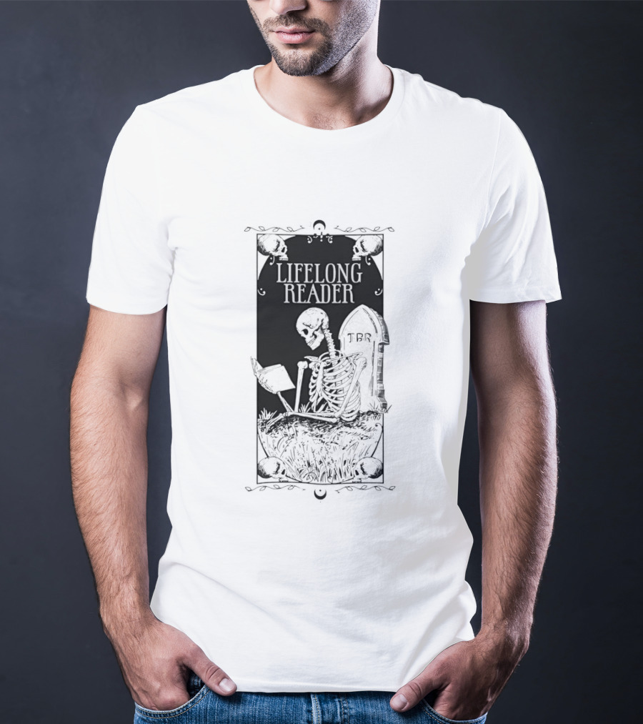 Lifelong Reader Skeleton With Book And Tombstone Retro Gothic T-Shirt