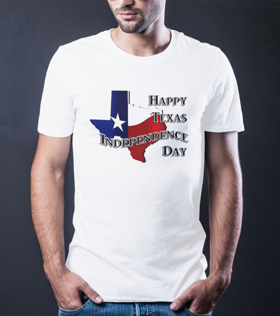 Happy Texas Independence Day Map Red And Blue Star T-Shirt