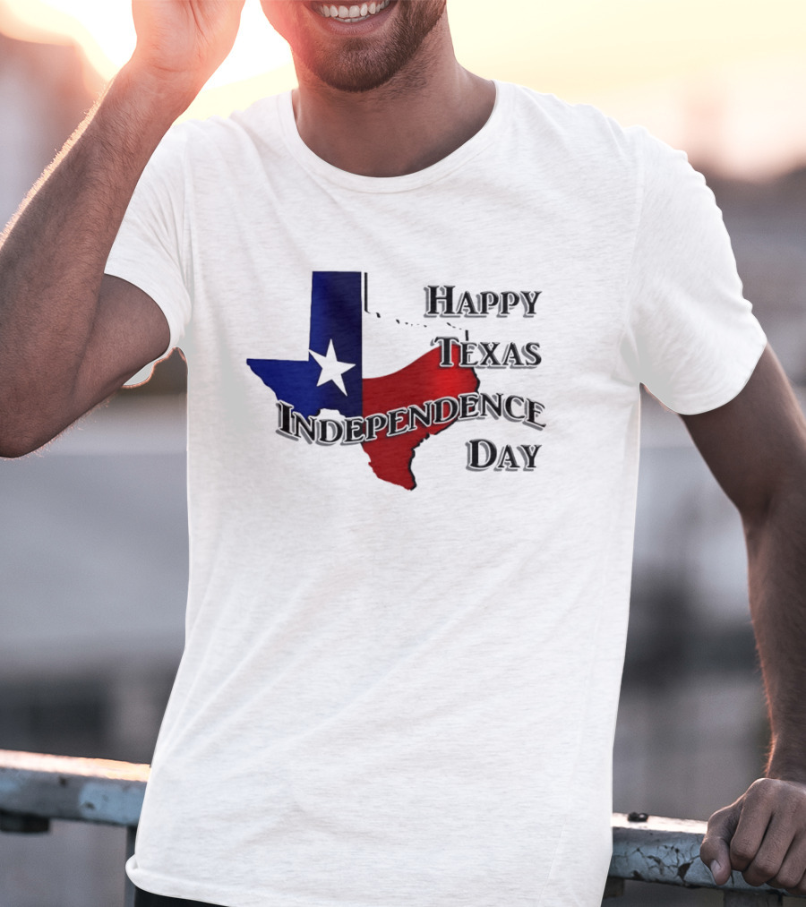 Happy Texas Independence Day Map Red And Blue Star T-Shirt