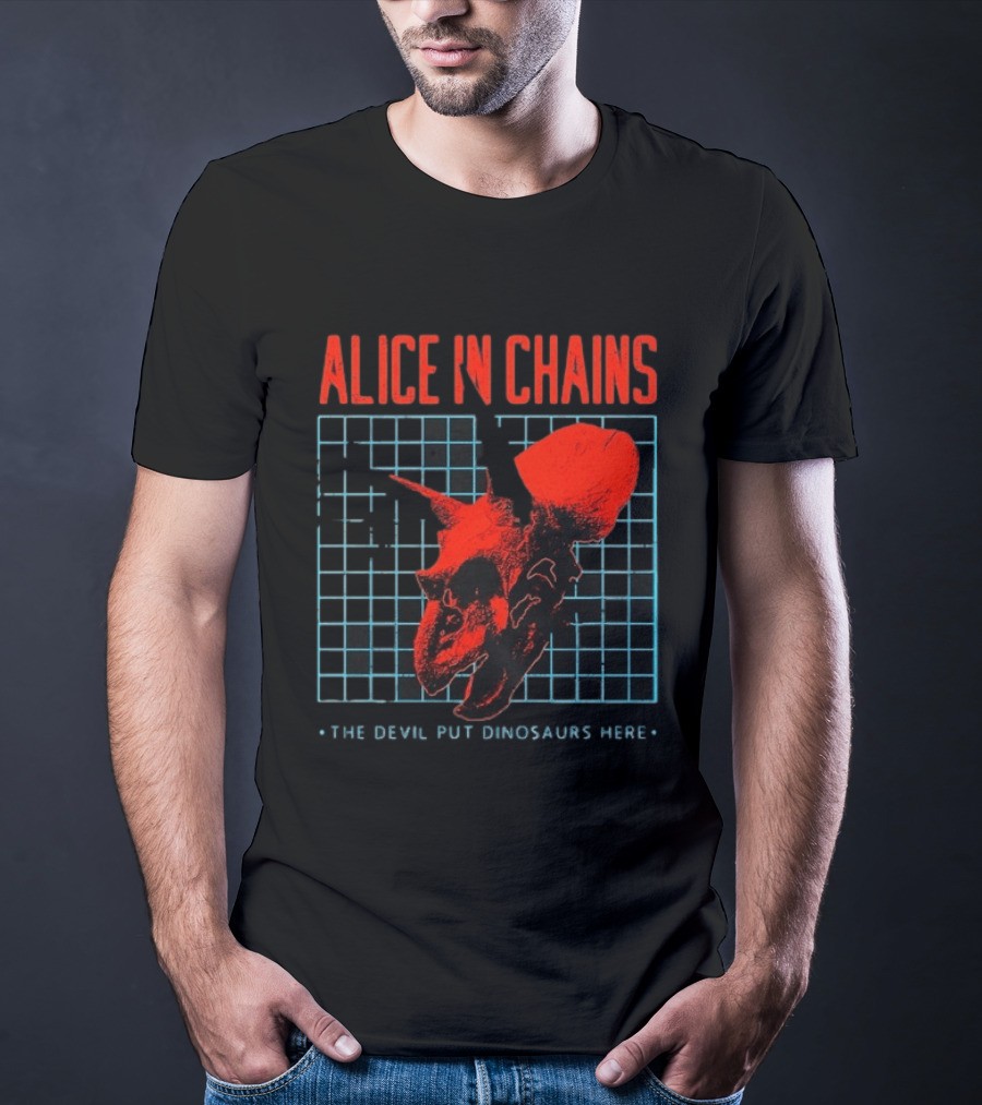 Alice In Chains The Devil Put Dinosaurs Here Red Skeleton Grid T-Shirt