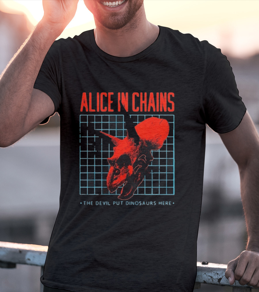 Alice In Chains The Devil Put Dinosaurs Here Red Skeleton Grid T-Shirt