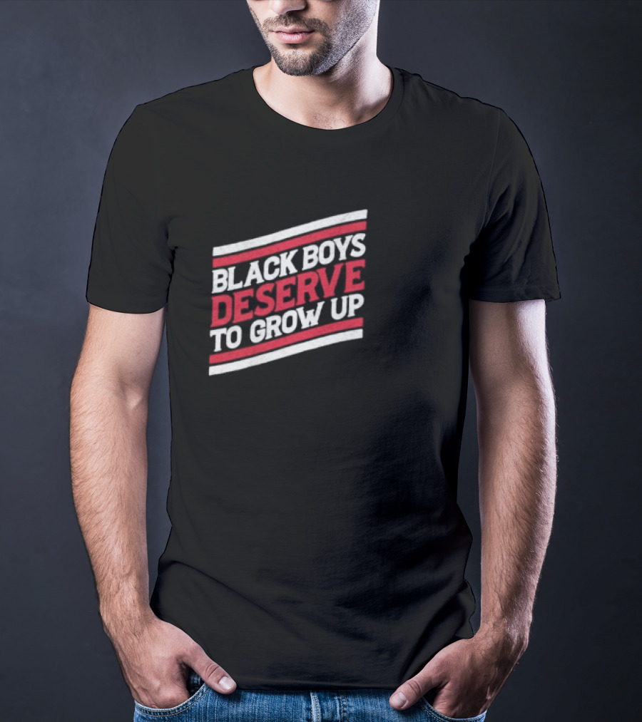 Black Boys Deserve To Grow Up Distressed Text With Red And White Stripes T-Shirt