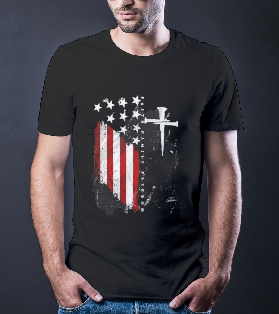 Faith Family Freedom Patriotic American Flag Cross T-Shirt