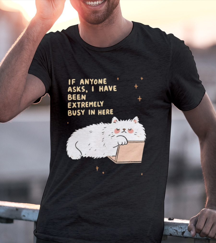 If Anyone Asks I Have Been Extremely Busy In Here Fluffy White Cat In Box T-Shirt