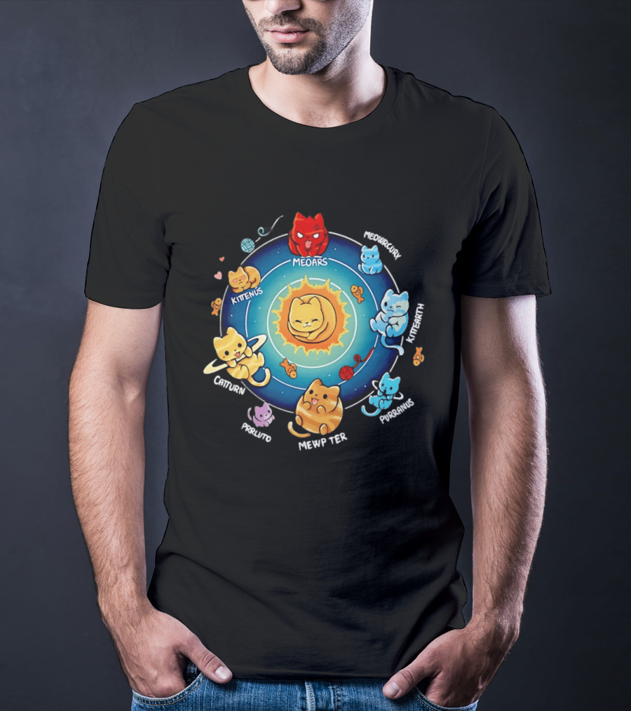 Cat Solar System Pun With Meowars And Planets Names Like Kittenus And Purrurns T-Shirt