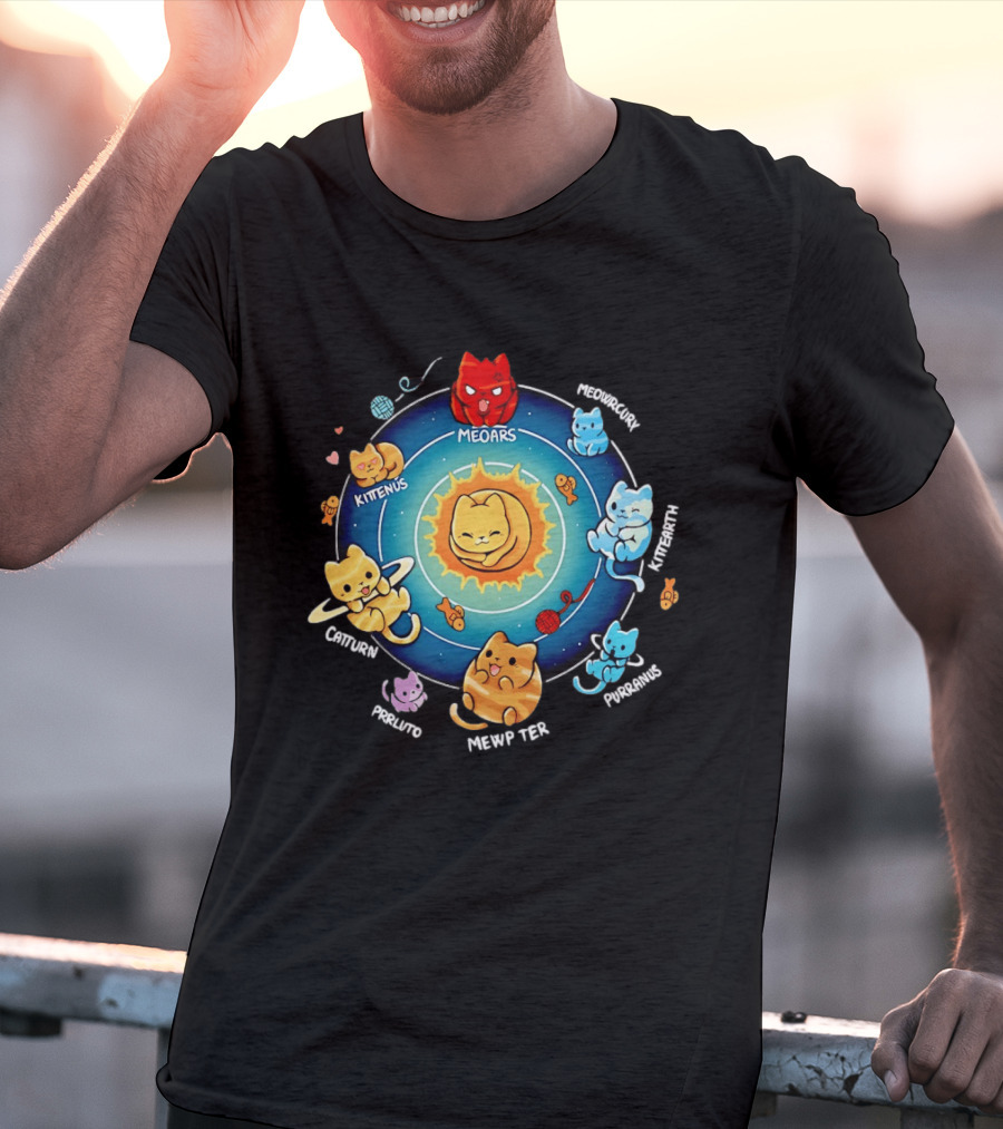 Cat Solar System Pun With Meowars And Planets Names Like Kittenus And Purrurns T-Shirt