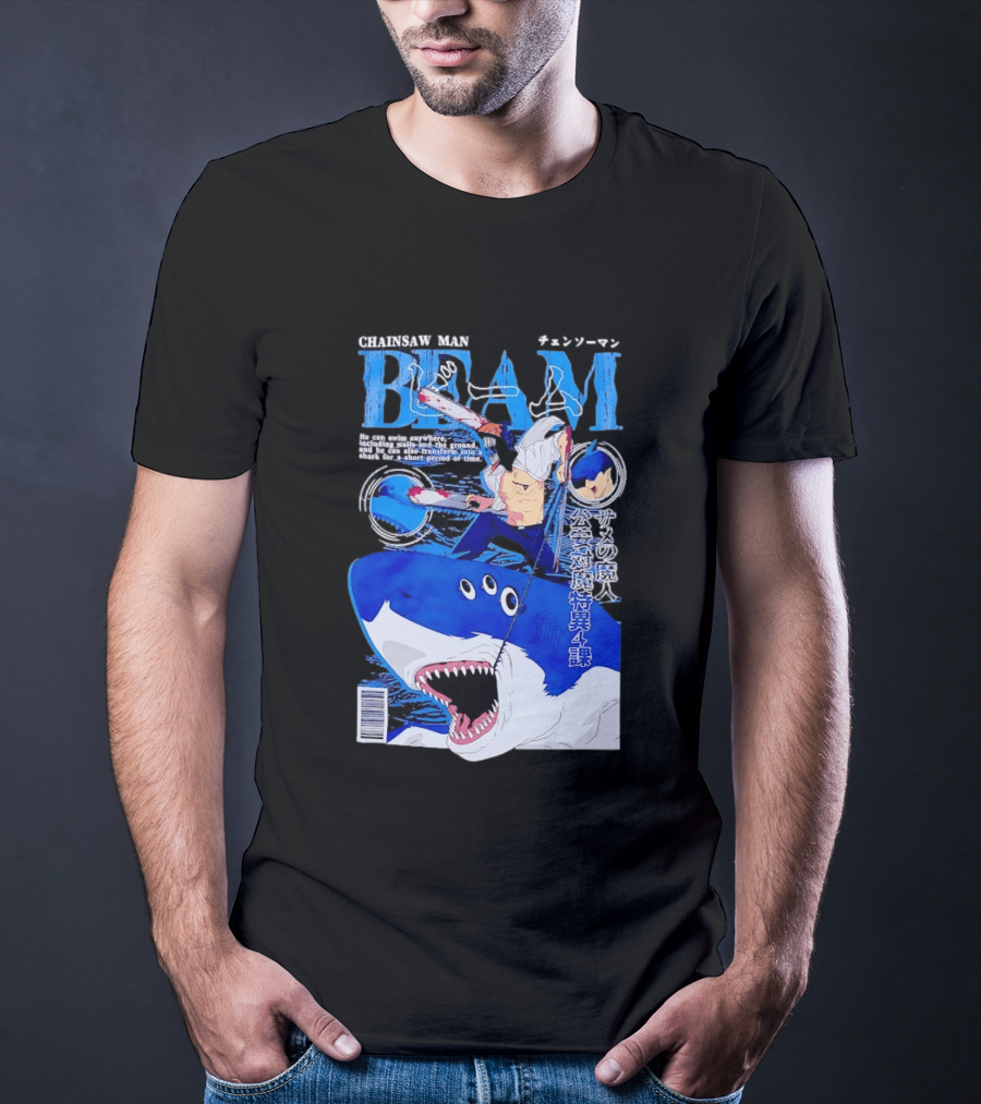 Chainsaw Man Beam Shark Transformation Japanese Manga Cover T-Shirt