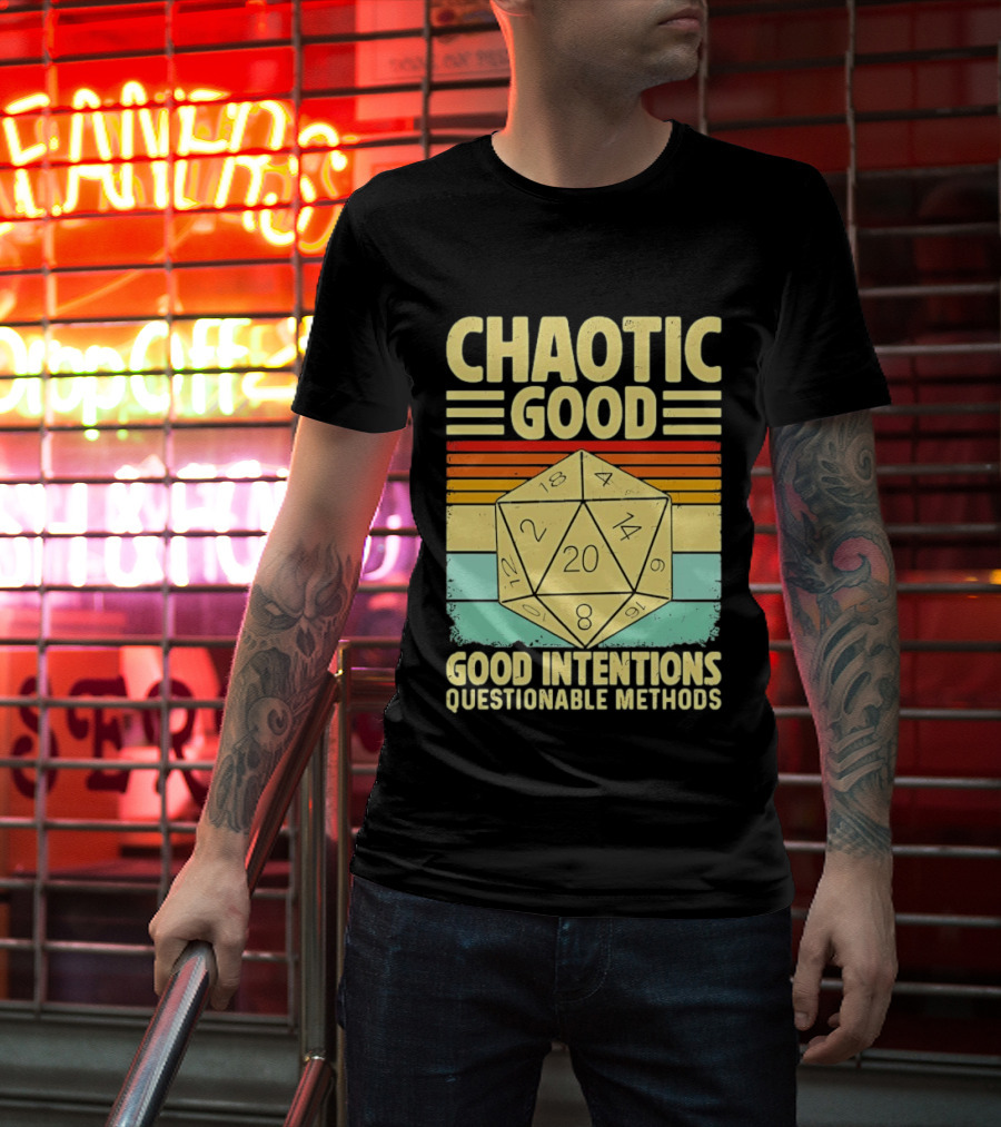 Chaotic Good D20 Good Intentions Questionable Methods Stripes T-Shirt