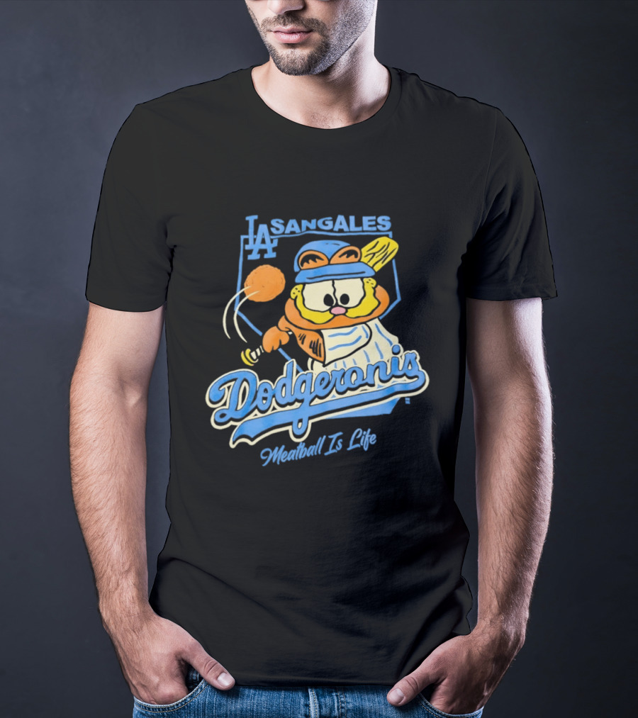 La Sangales Dodgeronis Meatball Is Life Los Angeles Dodgers Orange Cat Baseball T-Shirt