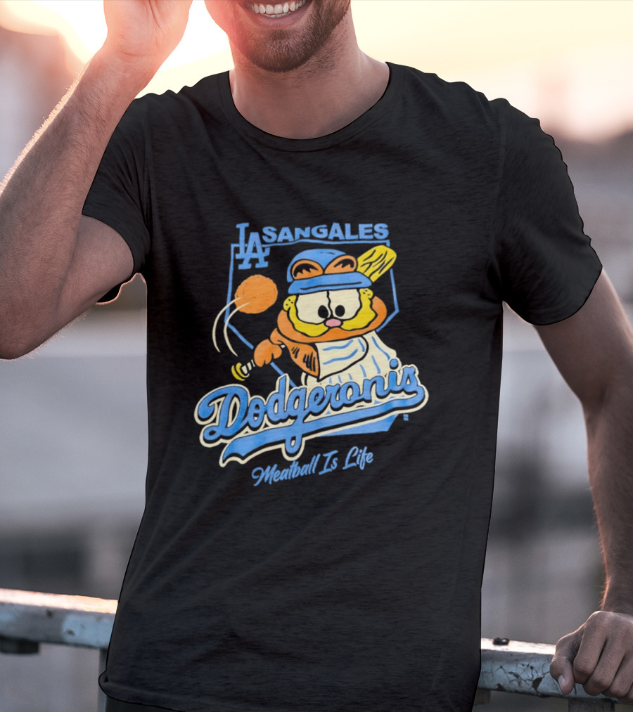 La Sangales Dodgeronis Meatball Is Life Los Angeles Dodgers Orange Cat Baseball T-Shirt