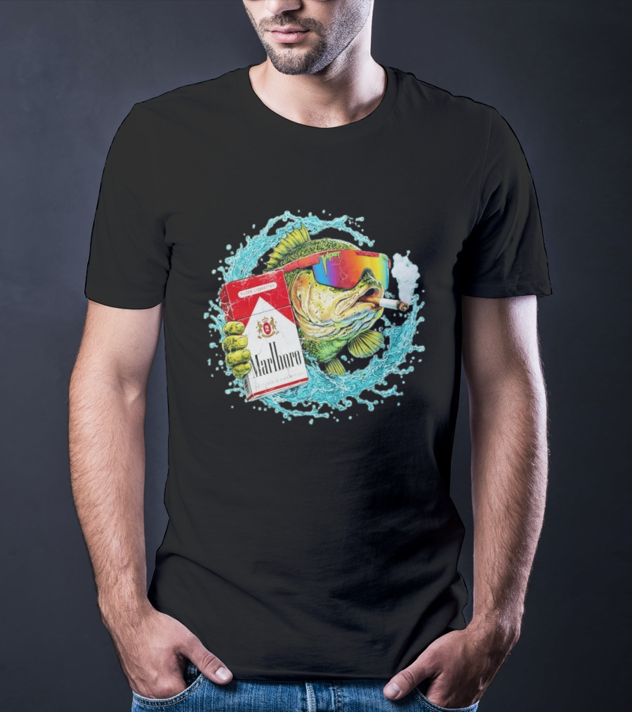 Hell Yeah Marlboro Cigarette Fish Smoking Viper Sunglasses T-Shirt
