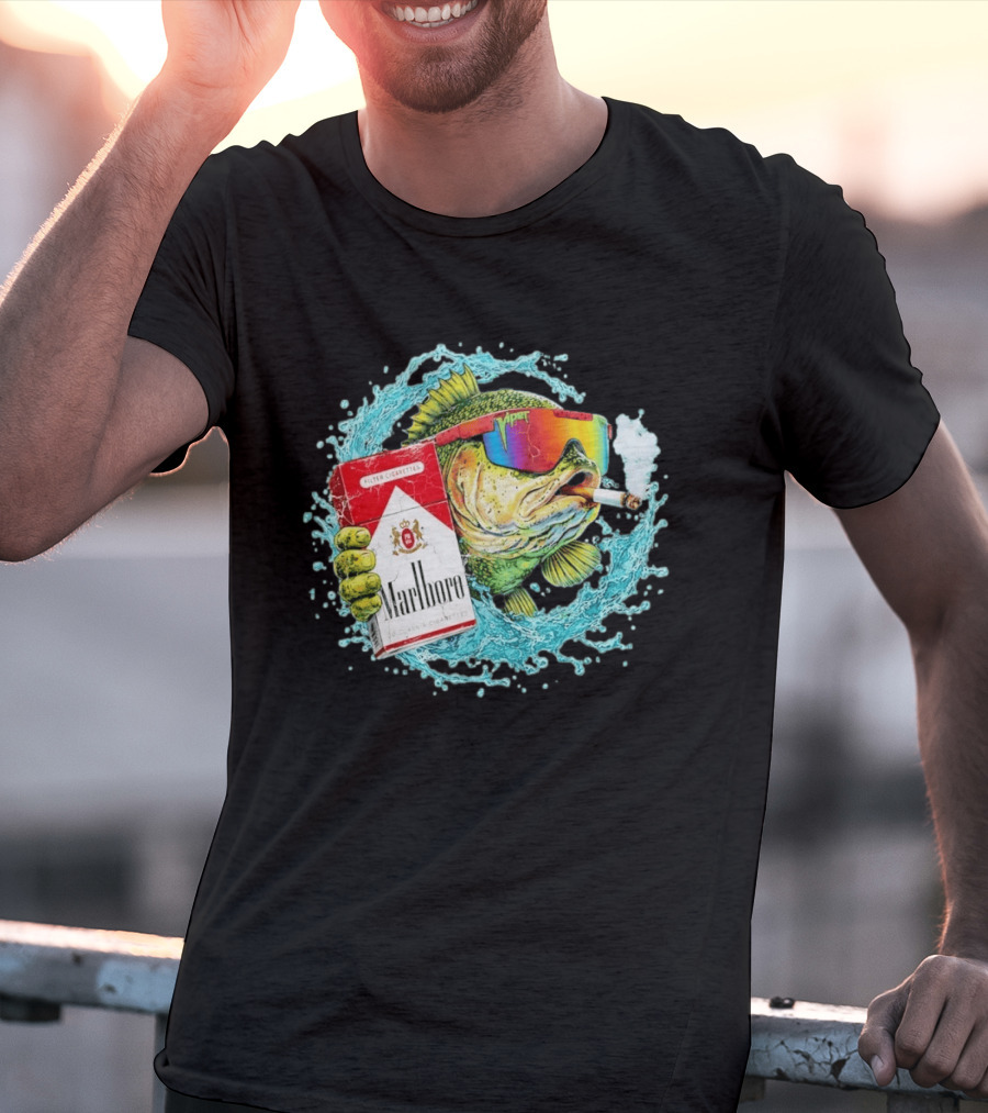 Hell Yeah Marlboro Cigarette Fish Smoking Viper Sunglasses T-Shirt