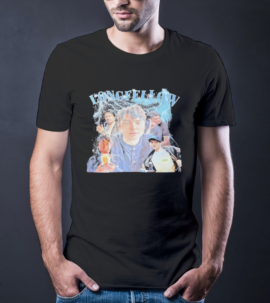 Longfellowww Collage Blue Lightning Multiple Faces Visual T-Shirt