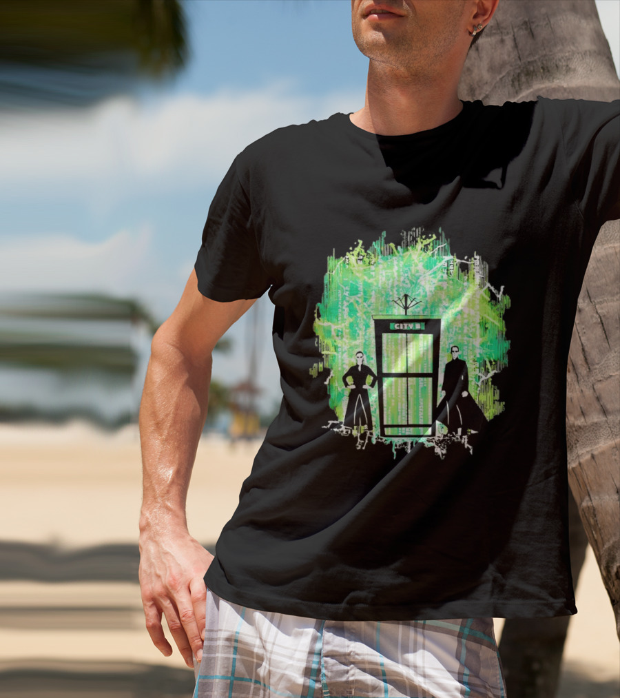 Matrix City Phone Booth Green Code Agents T-Shirt