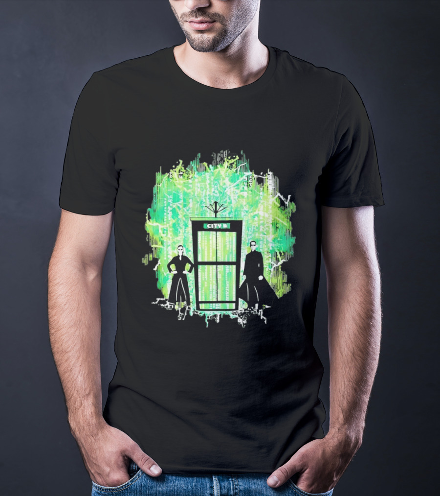 Matrix City Phone Booth Green Code Agents T-Shirt