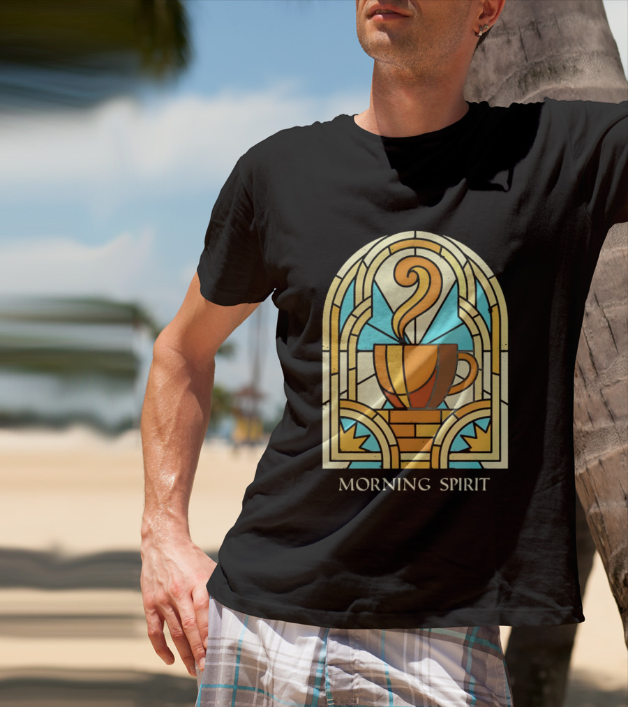 Morning Spirit Coffee Cup Stained Glass Art Deco T-Shirt