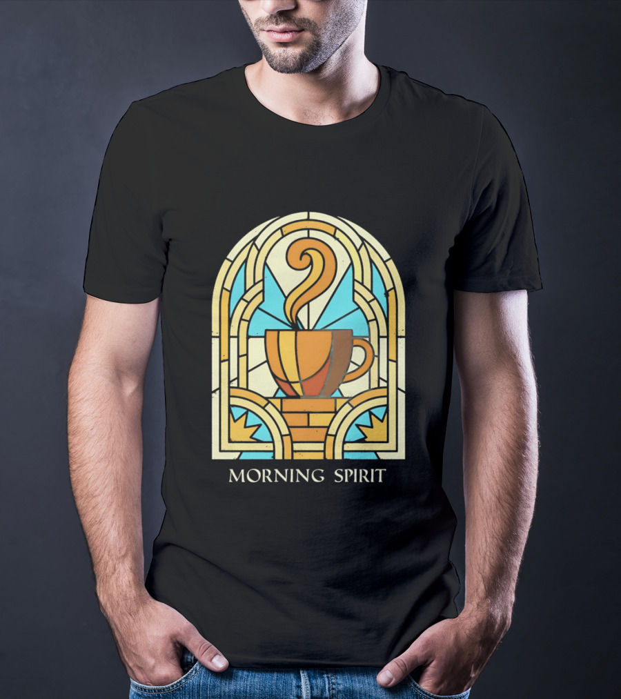 Morning Spirit Coffee Cup Stained Glass Art Deco T-Shirt