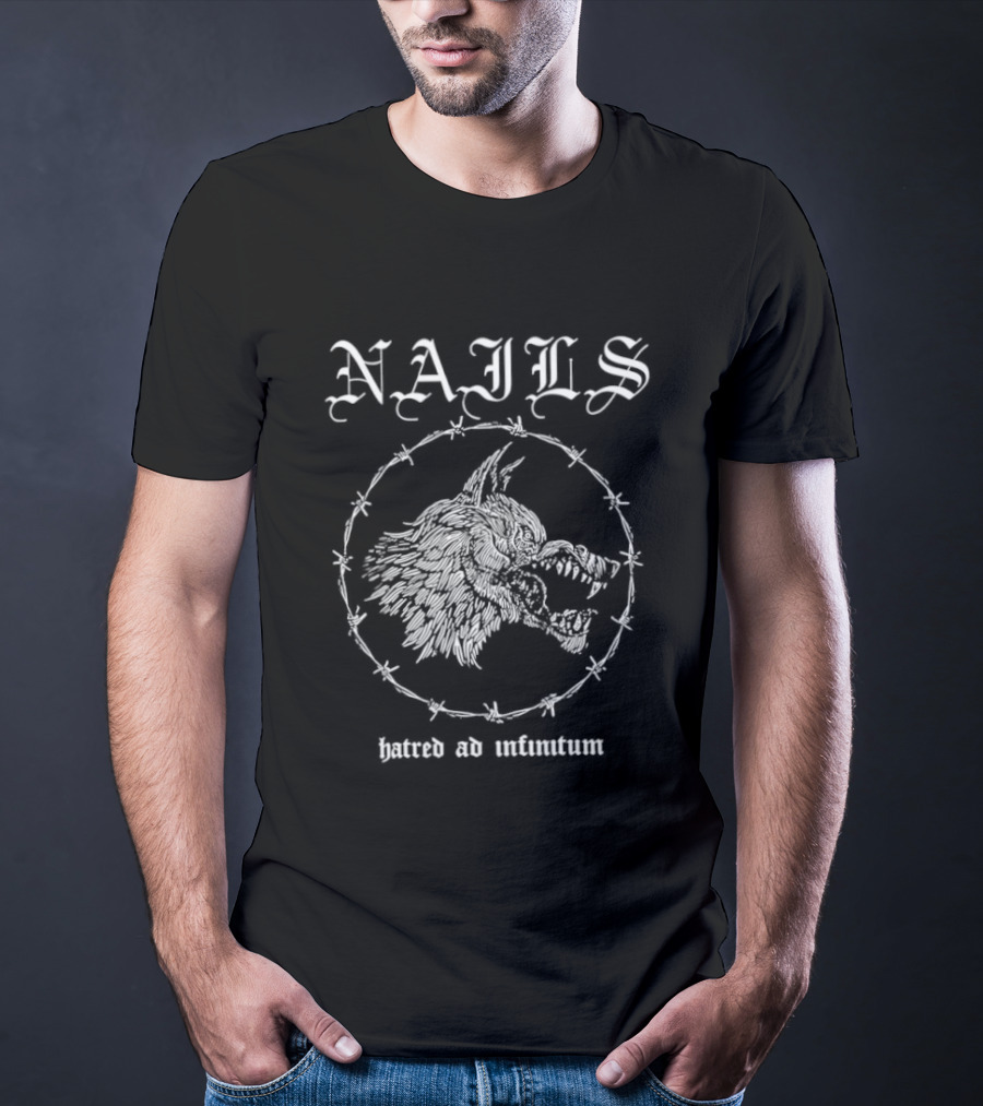 Nails Hatred Ad Infinitum Wolf Hardcore Punk Barbed Wire Border T-Shirt