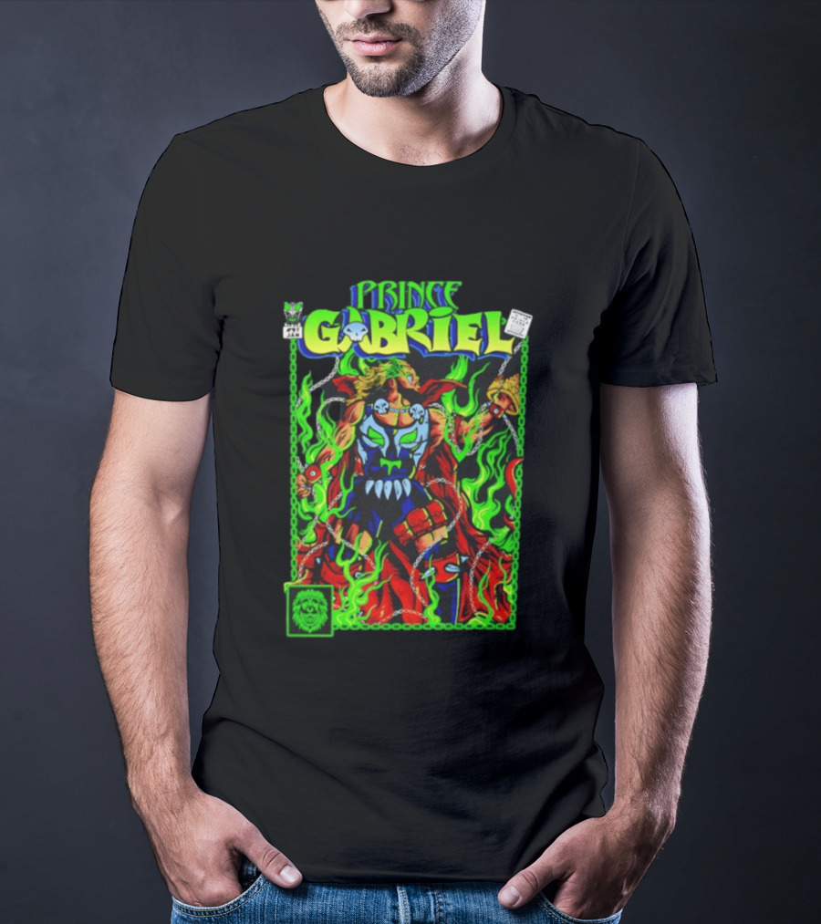 Prince Gabriel Comic Book Cover Fantasy Chain And Sword Warrior Neon Green Flames T-Shirt